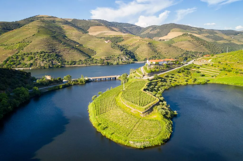 Douro wine valley region aerial view 